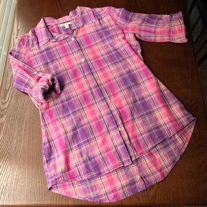 Banana Republic plaid button up pink and purple. L